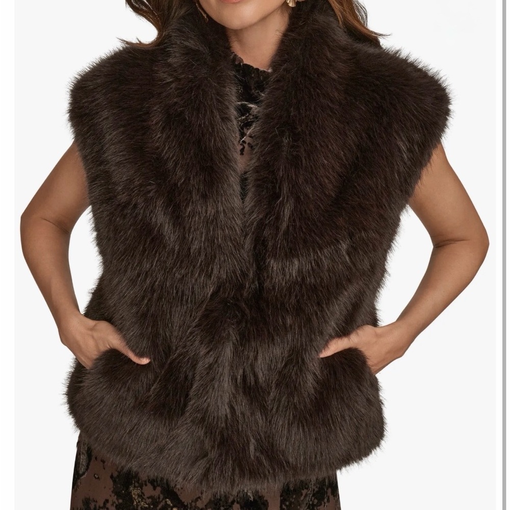 Donna Karan Plush Faux Fur Vest in plum